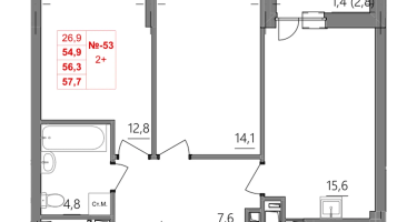 2-к. квартира, 56 м²