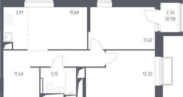 Студия , 54&nbsp;м²