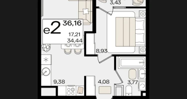2-к. квартира, 34&nbsp;м²