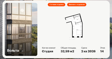 Студия, 32&nbsp;м²