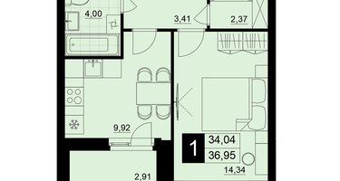 1-к. квартира, 35&nbsp;м²