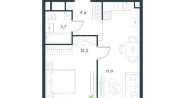 1-к. квартира, 40&nbsp;м²