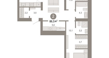 2-к. квартира, 86 м²