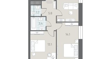 2-к. квартира, 54&nbsp;м²