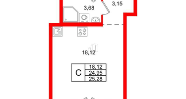 Студия, 25&nbsp;м²