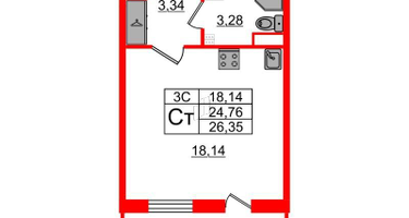 Студия, 24&nbsp;м²