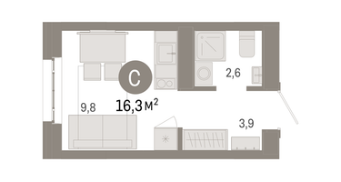 Студия, 16 м²