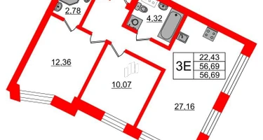 2-к. квартира, 56&nbsp;м²