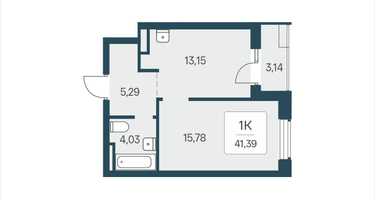 1-к. квартира, 41&nbsp;м²