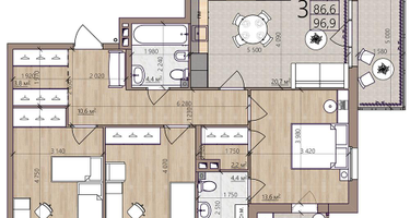 3-к. квартира, 96&nbsp;м²