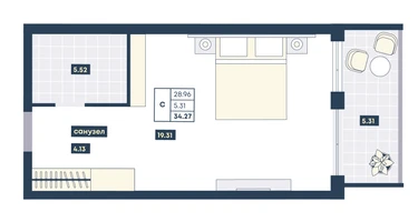 Студия, 34&nbsp;м²