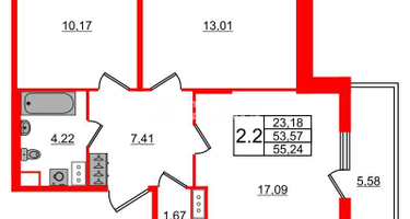 2-к. квартира, 53&nbsp;м²