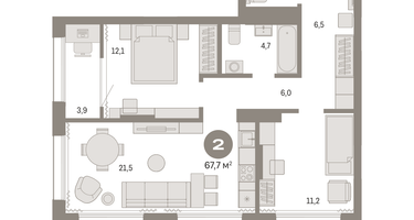 2-к. квартира, 67&nbsp;м²