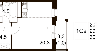 Студия, 29&nbsp;м²