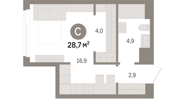 1-к. квартира, 28&nbsp;м²