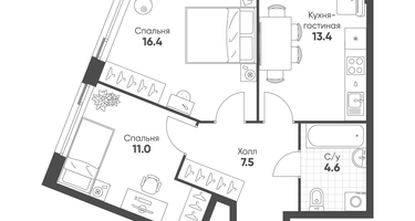 2-к. квартира, 52 м²