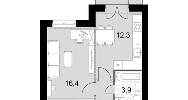 1-к. квартира, 45 м²