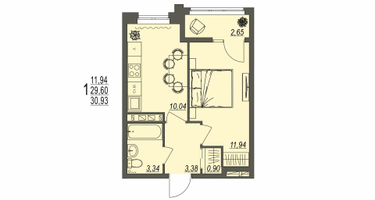 1-к. квартира, 30&nbsp;м²