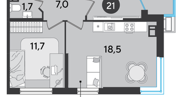 2-к. квартира, 59&nbsp;м²