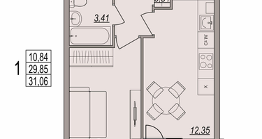 1-к. квартира, 31 м²