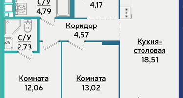 2-к. квартира, 61&nbsp;м²