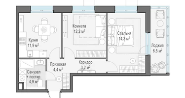 2-к. квартира, 53&nbsp;м²