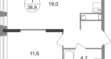 1-к. квартира, 38&nbsp;м²
