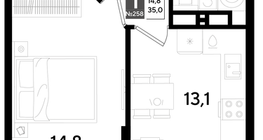 1-к. квартира, 35&nbsp;м²