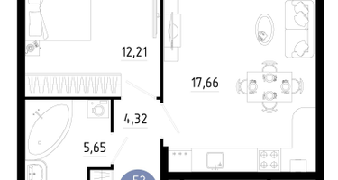 1-к. квартира, 43&nbsp;м²