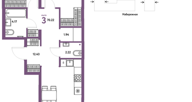 3-к. квартира, 70 м²