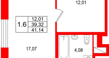 1-к. квартира, 39 м²