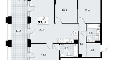 3-к. квартира, 93&nbsp;м²