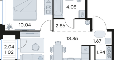 1-к. квартира, 35 м²