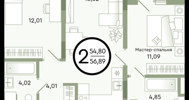 2-к. квартира, 56 м²