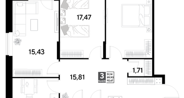 3-к. квартира, 92&nbsp;м²