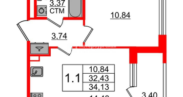 1-к. квартира, 32 м²
