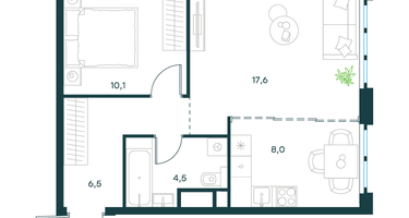 2-к. квартира, 46&nbsp;м²
