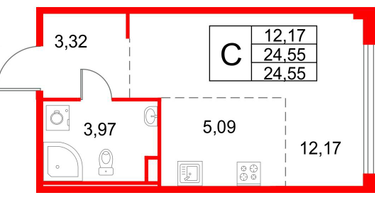 Студия, 24&nbsp;м²