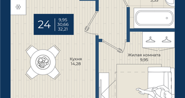 1-к. квартира, 32 м²