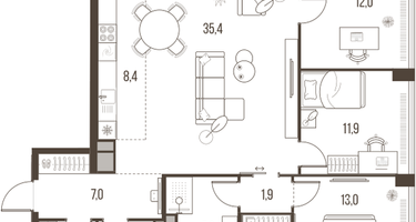 4-к. квартира, 108&nbsp;м²