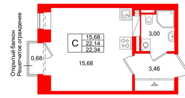 Студия, 22&nbsp;м²