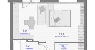 1-к. квартира, 39 м²
