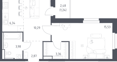 1-к. квартира, 43&nbsp;м²