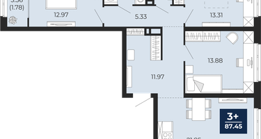 3-к. квартира, 85&nbsp;м²