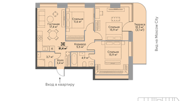 3-к. квартира, 82 м²