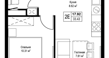 2-к. квартира, 33&nbsp;м²