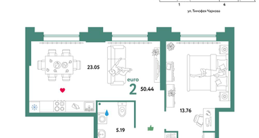 2-к. квартира, 50&nbsp;м²