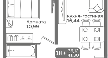 1-к. квартира, 35&nbsp;м²