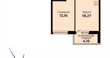 1-к. квартира, 45&nbsp;м²