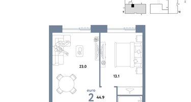2-к. квартира, 44&nbsp;м²